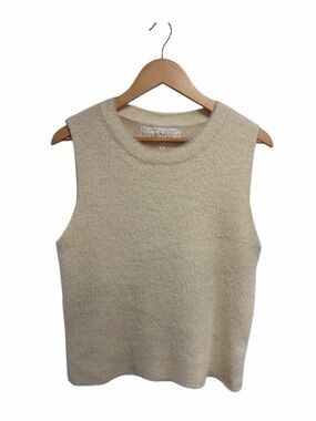 Pink Martini Women’s Cozy Cream Fuzzy Knit Sleeveless Pull Over Sweater